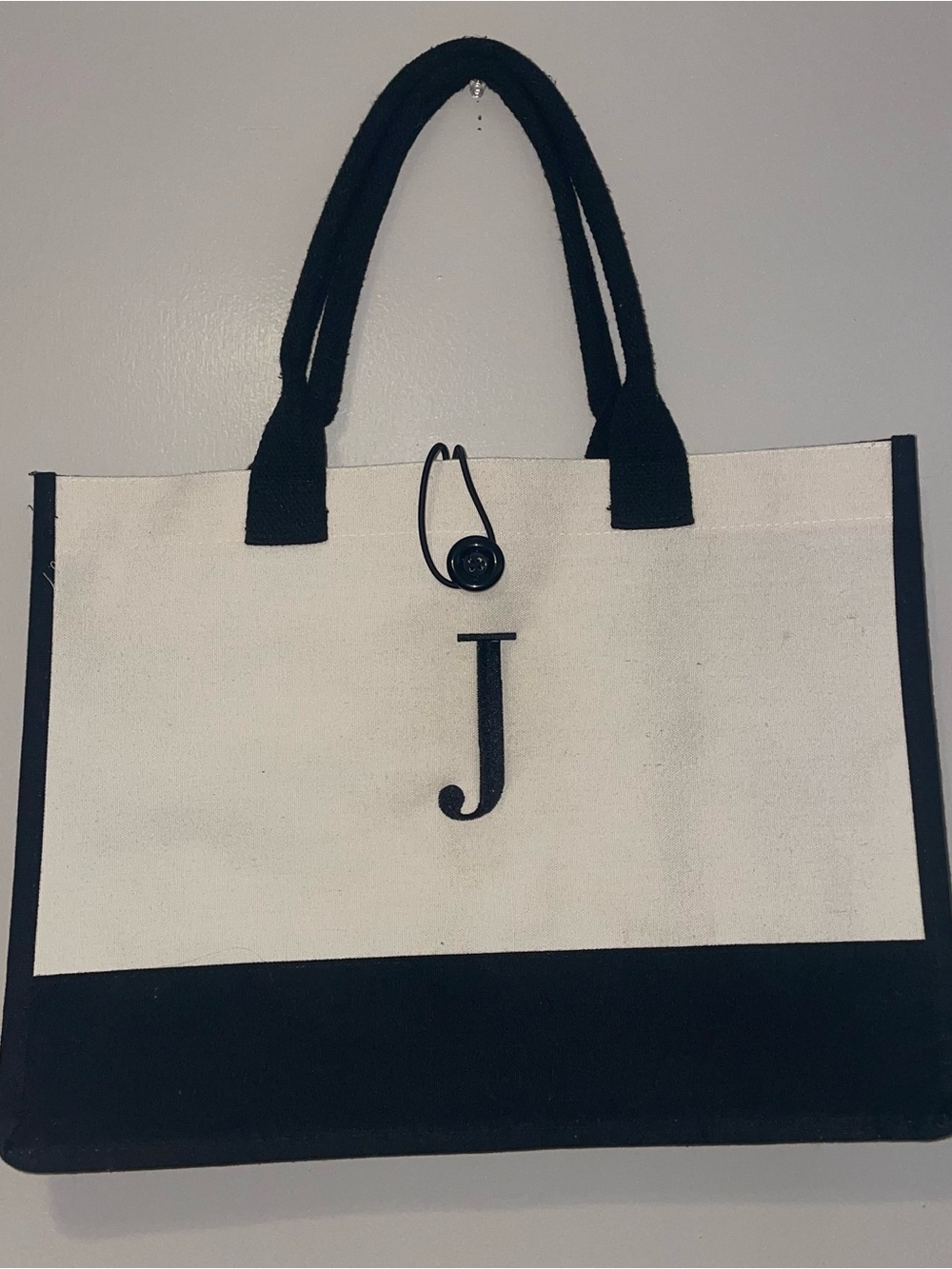 Monogrammed Canvas Tote Bag in Black and White - J Initial